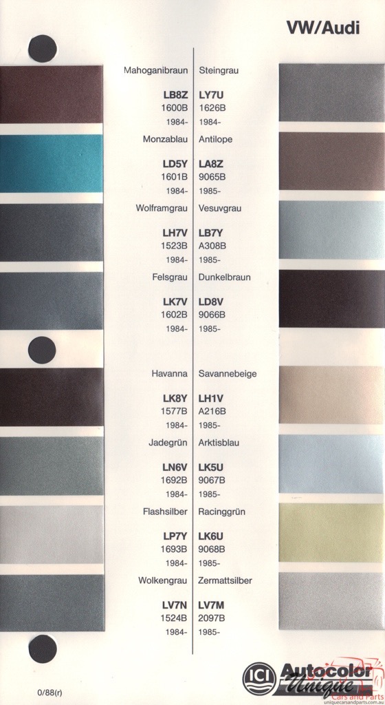 1984 - 1987 Volkswagen Paint Charts Autocolor